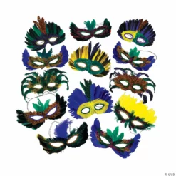 Mardi Gras Feather Mask Assortment- 12 Pc.