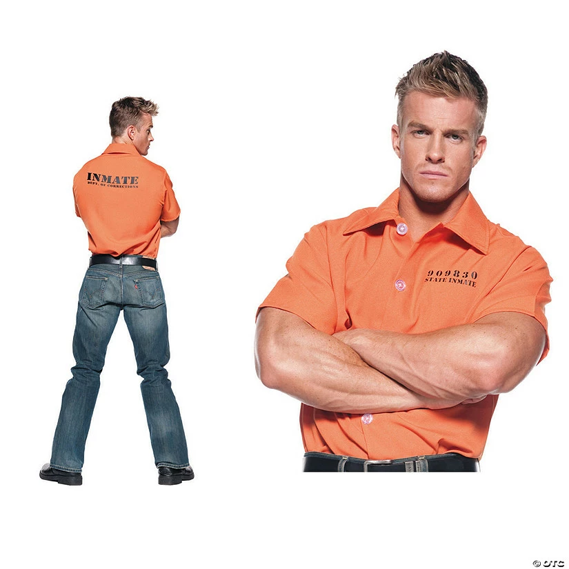 Men's Orange Prisoner Shirt Costume 3 Men's Orange Prisoner Shirt Costume